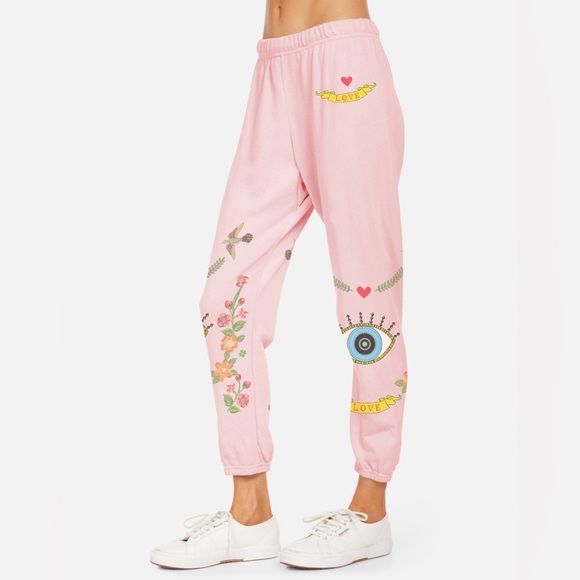 Lauren Moshi Pants - Lauren Moshi Pink Floral & Eye Graphic Joggers